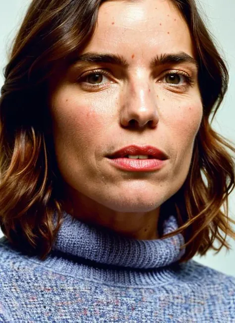 A stunning intricate color close up portrait of (sks woman:1) , wearing Skirt and a sweater, epic character composition, sharp focus, natural lighting, subsurface scattering, f2, 35mm, film grain, , by David LaChapelle, <lora:locon_angelatrimbur_v1_from_v1_64_32:1>