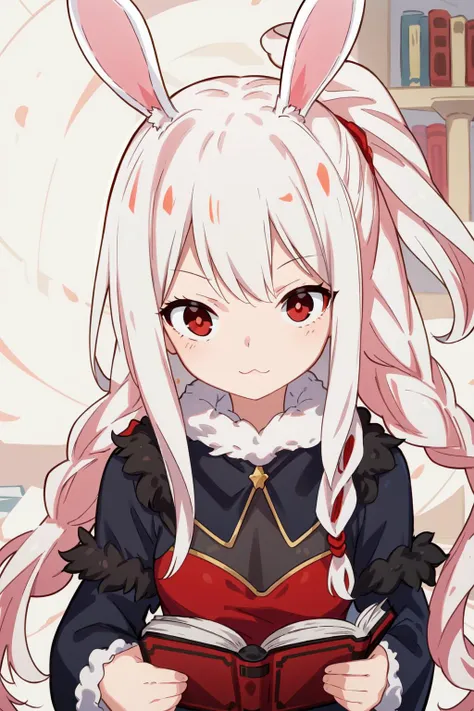 1girl, rabbit girl, white fur, furry, anthro, bunny ears,(red eyes:1.5), (rabbit nose:1.3) whiskers, :3, petite, small breasts, white hair, braids,
black dress, long dress, black cowl, cloak, long sleeves, casting spell, (floating magic book:1.5)
uploaded on e621, anthro, nsfw, explicit, explict, high res, (detailed realistic image:1.3), (detailed eyes, beautiful expressive eyes:1), impasto impressionism, insane details, soft, (hyper realistic fur:1.2), (detailed fur:1.3), pupils, (fur covered body:1.2), (expressive face, detailed face:1), (realistic:1), (photorealistic, photo-realistic:1),full color, (3d:1), (highly detailed:1.2), masterpiece, 8k uhd, (seductive, seductive smirk:1), (library background),(sitting in chair:1), (first person view), (white fur), candles, tables, bookshelves,
<lora:quanAvatarStyle_v20:0.8> looking at viewer, face , facial , <lora:gaston18Style_v10:0.8>