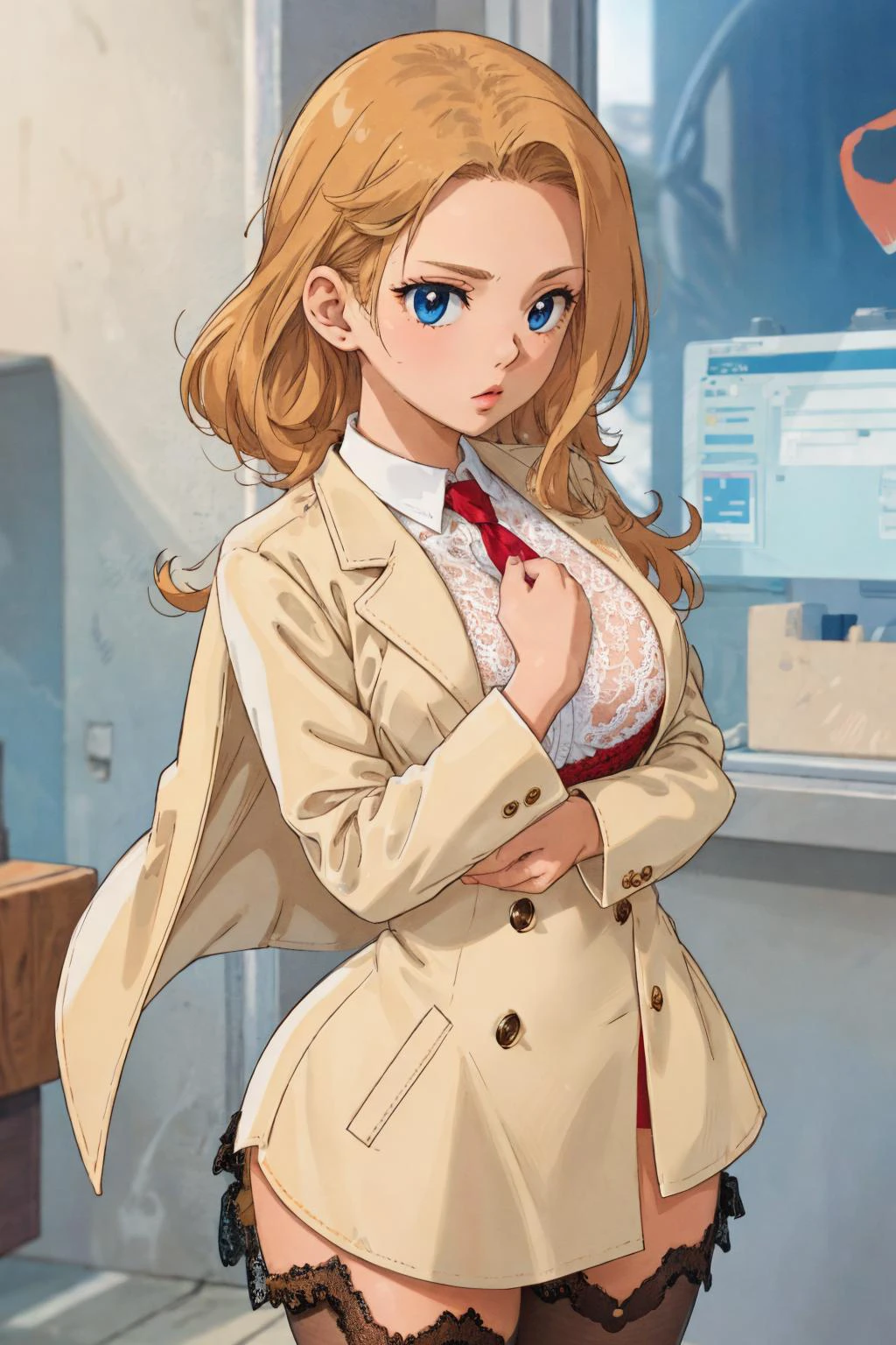 1girl
closeup
dress shirt
coat
lace
curvature
( masterpiece ) (best quality) <lora:gaston 18:0.8>