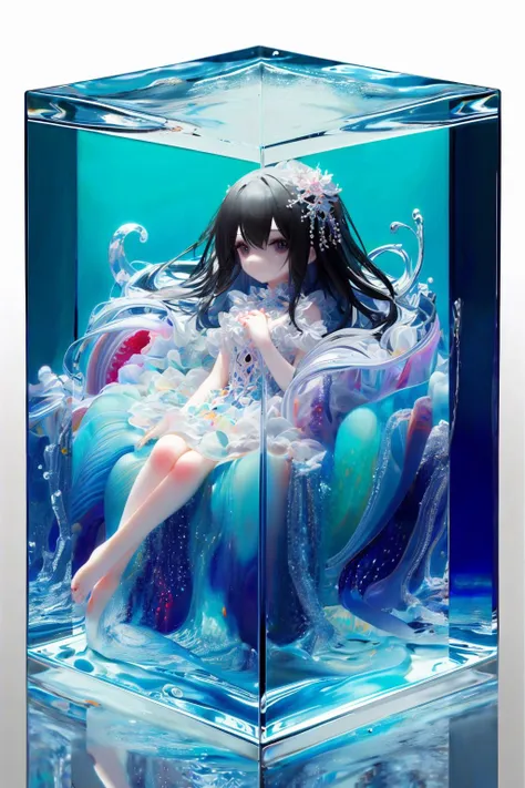 ((masterpiece:1.4, best quality)),
1girl,<lora:cubed_aquarium_v1:0.7>,cubed,in container,frame,water,aquarium,