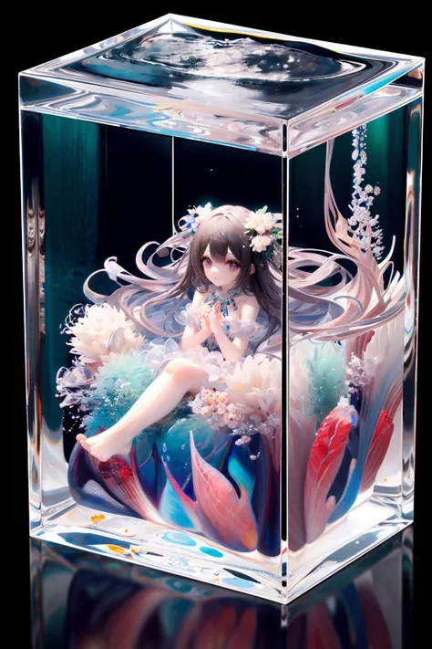 ((masterpiece:1.4, best quality)),
1girl,<lora:cubed_aquarium_v1:0.6>,cubed,in container,frame,water,aquarium,