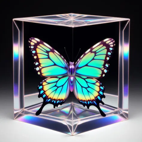 <lora:cubed_aquarium_v1:0.5>, cubed, frame, butterfly, iridescent