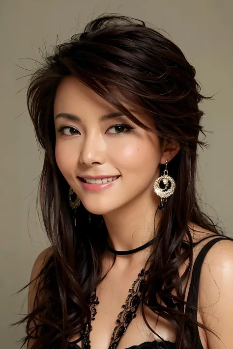1girl, solo, dress, black hair, ponytail, red dress, smile, earrings, simple background, jewelry, looking at viewer, black eyes, makeup, ulzzang-6500v1.1, (original: 1.2), (realistic: 1.3) , beautiful girl with beautiful details, extremely detailed eyes and face, eyes with beautiful details, absurd, incredibly absurd, huge file size, ultra detail, high resolution, ultra detailed, best quality, masterpiece, illustration, ultra detailed and beautiful, ultra detailed, CG, unity, 8k wallpaper, amazing, fine Detail, masterpiece, top quality, official art, extremely detailed CG unity 8k wallpaper, cinematic lighting, (perfect shiny skin:0.6), slim and smooth lines, (floating), <lora:liyu:0.8>