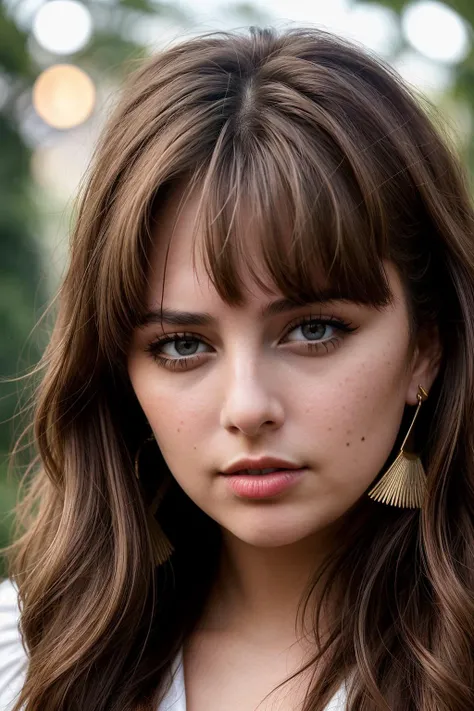 photo of (EPL3n4L0UU:0.99), a beautiful woman, closeup portrait, perfect hair, (modern photo, Burlap Brown ribbon trim), 24mm, (analog, cinematic, film grain:1.3), (photo, gradient:1.2), detailed eyes, (seductive pose), (epicPhoto), (looking at viewer), earrings