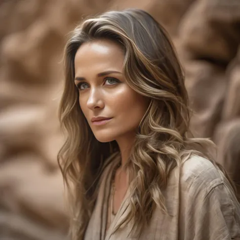 <lora:shantel_vansanten_xl_lora_30:1> shantel vansanten woman Stunning a close up portrait photo of a beautiful 30 y.o woman, brown flowing hair, goddess, India, playful, wearing safari linen clothing, dusty, old world, rough, stone temple, Sunny day, (high detailed skin:1.2), 8k uhd, dslr, high quality, film grain, Fujifilm XT3