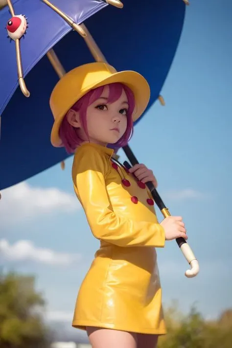 1girl, sgumb, looking at viewer, standing, holding umbrella <lora:umbrella-skg-000003:1>