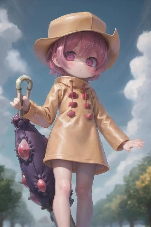 1girl, sgumb, looking at viewer, standing, , holding umbrella <lora:umbrella-skg-000003:1>