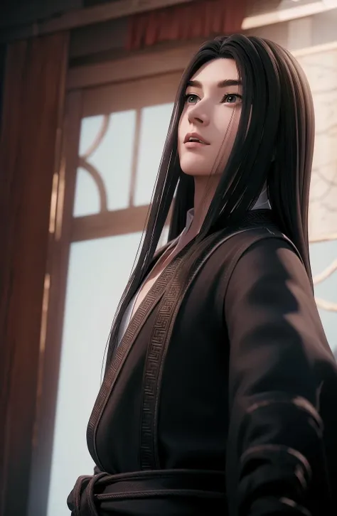 (day),Simple White Background,
Standing at attention,
Black outfit,black jacket,
<lora:Sima_Yi_Ravages-KK77-V1:0.7>,realistic,
long hair,black hair,forehead,
1 man, 20yo,male,Beautiful Finger,Beautiful long legs,Beautiful body,Beautiful Nose,Beautiful character design, perfect eyes, perfect face,expressive eyes,perfect balance,
looking at viewer,
official art,extremely detailed CG unity 8k wallpaper, perfect lighting,Colorful, Bright_Front_face_Lighting,shiny skin, 
(masterpiece:1.0),(best_quality:1.0), ultra high res,4K,ultra-detailed,
photography, 8K, HDR, highres, absurdres:1.2, Kodak portra 400, film grain, blurry background, bokeh:1.2, lens flare, (vibrant_color:1.2),professional photograph,