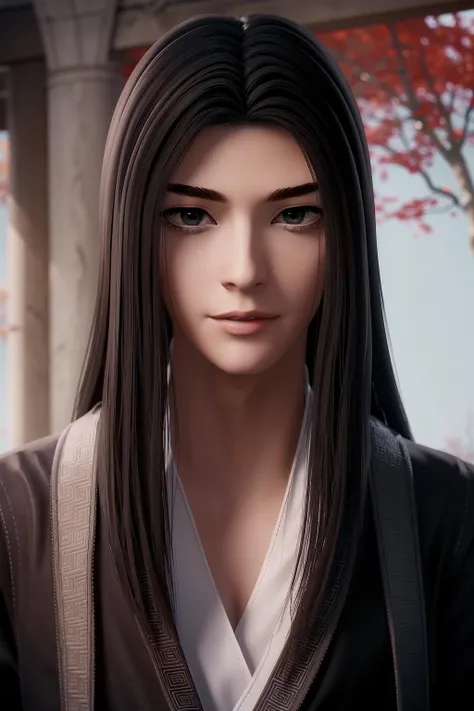 (day),a tree filled with red leaves in autumn,
Standing at attention,
Black outfit,black jacket,
<lora:Sima_Yi_Ravages-KK77-V1:0.7>,realistic,
long hair,black hair,forehead,
1 man, 20yo,male,Beautiful Finger,Beautiful long legs,Beautiful body,Beautiful Nose,Beautiful character design, perfect eyes, perfect face,expressive eyes,perfect balance,
looking at viewer,
official art,extremely detailed CG unity 8k wallpaper, perfect lighting,Colorful, Bright_Front_face_Lighting,shiny skin,
(masterpiece:1.0),(best_quality:1.0), ultra high res,4K,ultra-detailed,
photography, 8K, HDR, highres, absurdres:1.2, Kodak portra 400, film grain, blurry background, bokeh:1.2, lens flare, (vibrant_color:1.2),professional photograph,