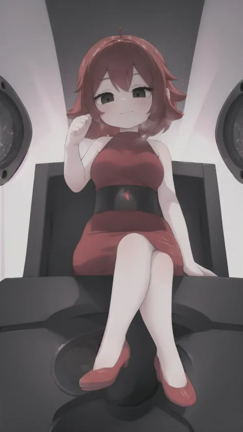 <lora:FNFGirlfriend:0.8> Girlfriend, red dress, pale skin, black eyes, smirk, BREAK, <lora:shortstackBT-13:0.8> (shortstackbt:1.25), short, cute, BREAK, (sitting, crossed legs:1.15), speaker, masterpiece, best quality, extremely detailed, highly quality, 4k, sharp focus, professional, sharp focus, award winning, cinematic lighting, octane render, unreal engine, volumetrics dtx, Wallpaper,
