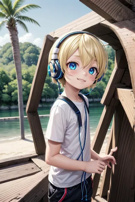 (1boy:1.4), looking at viewer, hair between eyes, highlight in eyes, male focus,
crew cut, (blonde hair), blue eyes, ((masterpiece)), (blue headphones:1.4),long pants,
multiple details, sky, forest, handsome, medium close up, (t shirt:1,4),
beautiful eyes, delicate features, high light in eyes, smile, triangle chin,
ite, young, juvenile, detailed beautiful lity, adorable boy, sparkling eyes,
ultra detailed eyes, ultra detailed face, (head facing right:1.4)
<lora:aoki_xl_v10:0.5> aoki