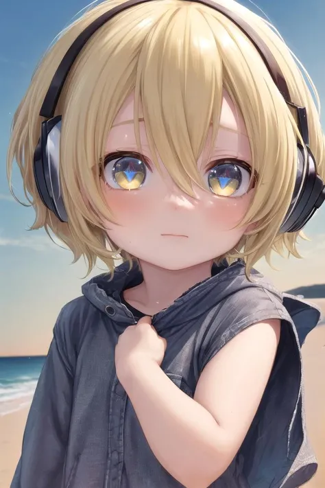 (1boy:1.4),
multicolored background, looking at viewer, hair between eyes, highlight in eyes, (very short hair),
crew cut, (blonde hair:2), (fully clothed :1.4), colorful eyes, ((masterpiece,4:1)), full shot,
multiple details, sky, sea, beach, whole body, short hair, handsome, (bulge:0.4),
beautiful eyes (vocaloid), delicate features, high light in eyes, (narrow chin:1.5), triangle chin, (introvert:1.6)
petite, young, juvenile, short hair, detailed beautiful boy, adorable boy, sparkling eyes, (sunset beach), muscular:0.6