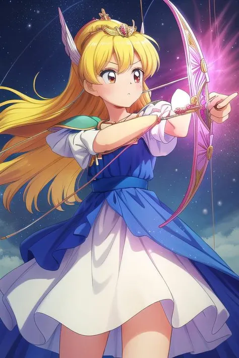 masterpiece, best quality,ultra detail, <lora:anmnr01:0.3> <lora:add_detail:0.5>,<lora:GoodHands-vanilla:0.8>girl, <lora:princess_v1_locon:0.7>,magical princess,archery