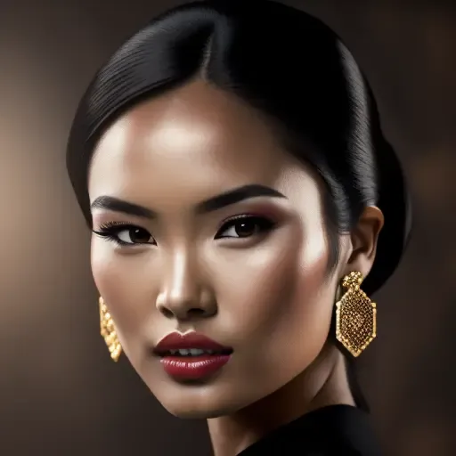 <lora:midvnfacestyle:1> modelshoot style, RAW photo,1girl, 3d, asian, black_hair, blurry, brown_background, earrings, forehead, jewelry, lips, looking_at_viewer, nose, open_mouth, photo, solo