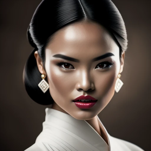 <lora:midvnfacestyle:1> modelshoot style, RAW photo,1girl, 3d, asian, black_hair, blurry, brown_background, earrings, forehead, jewelry, lips, looking_at_viewer, nose, open_mouth, photo, solo, white skin