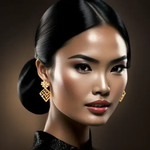 <lora:midvnfacestyle:1> modelshoot style, RAW photo,1girl, 3d, asian, black_hair, blurry, brown_background, earrings, forehead, jewelry, lips, looking_at_viewer, nose, open_mouth, photo, solo