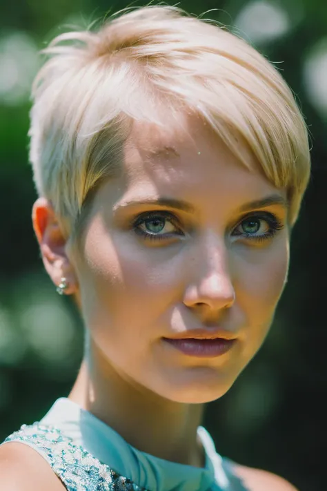 photoshoot of smp, (blonde hair), (pixie cut), , detailed skin texture, (blush:0.2), (goosebumps:0.3), (light blue dress), subsurface scattering, Photorealistic, Hyperrealistic, Hyperdetailed, analog style, hip cocked, demure, detailed skin, matte skin, soft lighting, subsurface scattering, realistic, heavy shadow, masterpiece, best quality, ultra realistic, 8k, golden ratio, Intricate, High Detail, film photography, soft focus,<lyco:SophieMoulds-RealVision-V1.0:1.0>