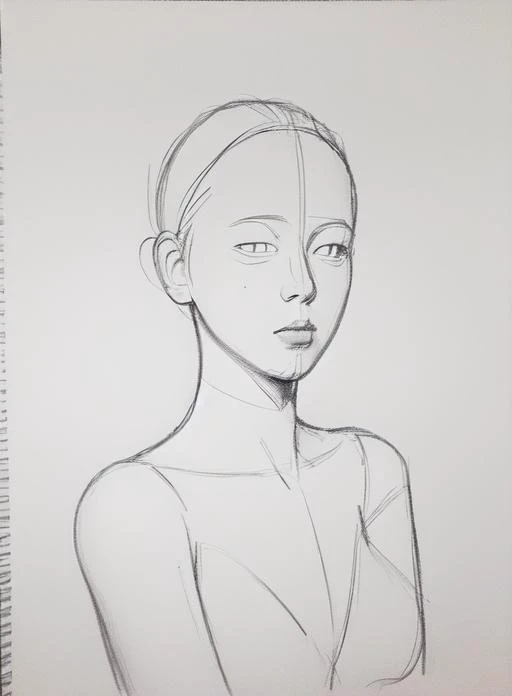 Sketch, white background, solo, sitting, pose, feminine