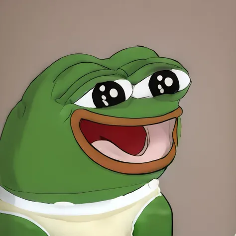 pepe the frog, laughing, diaper, simple background <lora:pepe75:1>