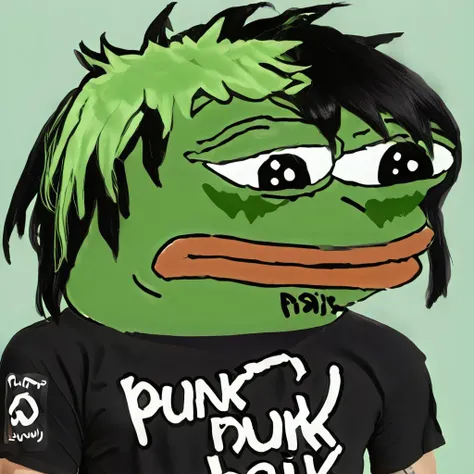 pepe the frog, punk hair, simple background<lora:pepe75:1>