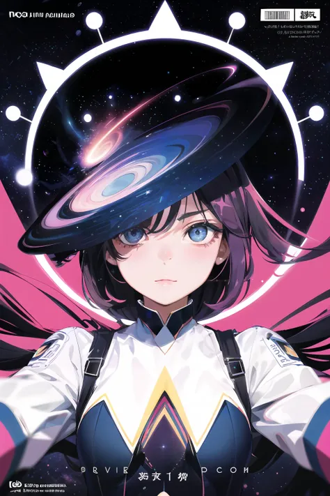 1girl, crazy pose, cosmic, universe, stars, highress, master piece, better quality, cover, beautiful eyes, flyer, graphic design, structure, symmetrical, <lora:GraphicAesth:0.5>