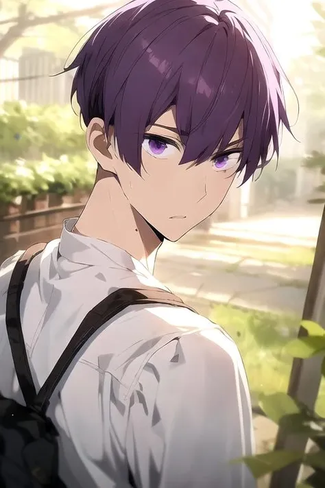 masterpiece, best quality, sketch, 1boy, solo, male focus, looking at viewer, upper body, depth of field, <lora:ryou_hoshino:0.76>, ryou_hoshino, purple hair, purple eyes, , The Shattering Isles,