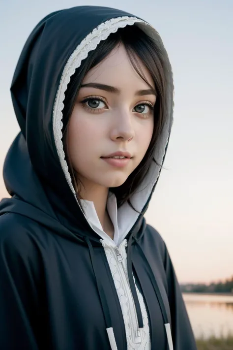 1girl, [ (photography art designed by Polixeni Papapetrou:1.3) and (Daria Petrilli:0.9) :3], vibrant Chantilly lace, colorful Anime of an intricate background, broad-shouldered Gothic (Male Hooded figure:1.3) , the Hooded figure is very Feminine and Tranquil, his hair is Mexican and styled as Braids, Draco constellation background, Lifeless grass and Protoplanetary disk in background, Clear skies, Wide view, Happy, Glitch Art, Cold Lighting, pinhole lens, Kinemacolor, Film grain, Plain white background, detailed face, photo-realistic face, contest winner, ultra high res