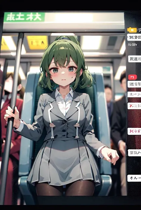 masterpiece, best quality, ultra detailed, highres, crowded subway, navigating, urban environment, artificial lighting, a woman in a crowded subway being molested
<lora:Igarashi_Futaba:0.7> aafutaba,medium hair,ponytail,business suit,office lady,collared shirt,grey jacket,grey skirt,pencil skirt,pantyhose,shoes, harassed in the subway-train, standing in front,ãç´æ¼¢ãç´æ¼¢ããã, carriage full of peopleã, inside the train,The train is crowded, packed people