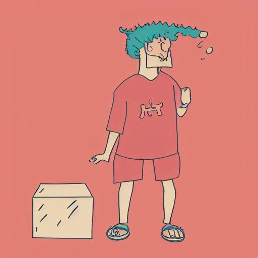 horns, sandals, box, floating hair, red shirt, day, full body, eyelashes