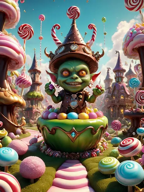 award winning photograph of a cute demon with wicked charm in wonderland, magical, whimsical, fantasy art concept, steampunk, intricate details, best quality, masterpiece, ultra sharp, hyper realistic, realism, <lora:Candy_land_2:0.8> Candy, Land, Candy Land