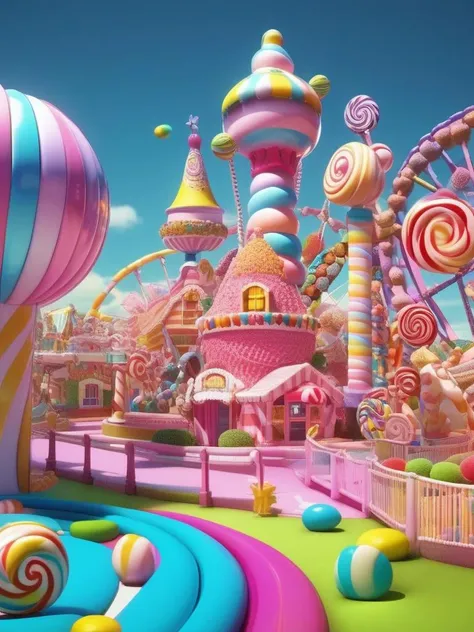 candy land, an amusement park made of candy, high contrast,8k octane render, high detail, masterpiece, hyperdetailed, intricate details, <lora:EMS-62765-EMS:0.6>