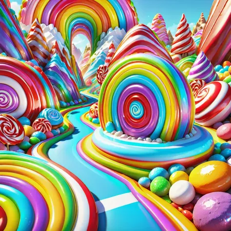 A close up of a colorful candy land with lots of candy - SeaArt AI
