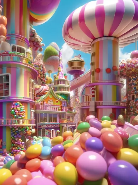 candy land, A factory made of candy, Willy Wonka, deer, dwarf, 8k octane render,  high detail,  masterpiece,  hyperdetailed,  intricate details, <lora:EMS-62765-EMS:0.6>