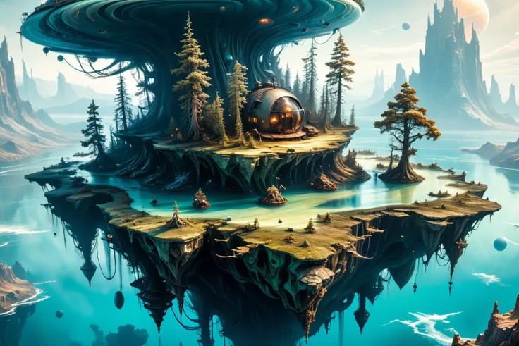 <lora:xl_more_art-full_v1:0.7>, (best quality:1.5), (hyperrealism:1.3), (intricate emotional details:1.5), (ultra detailed), (sharp focus), (sharp details), detailed digital illustration of a [Floating islands with gravity-defying flora:Floating islands in gas giant's atmosphere:0.5], Dieselpunk,  <lora:IPXL_v8:0.7> inkpunk style , <lora:EnvyBorealXL01:0.7>