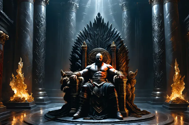 photorealistic digital illustration, superrealism, The god of War and Conflict sitting on his throne in an opulent throne room,  <lora:xl_more_art-full_v1:0.4>, <lora:EnvyBorealXL01:0.7>