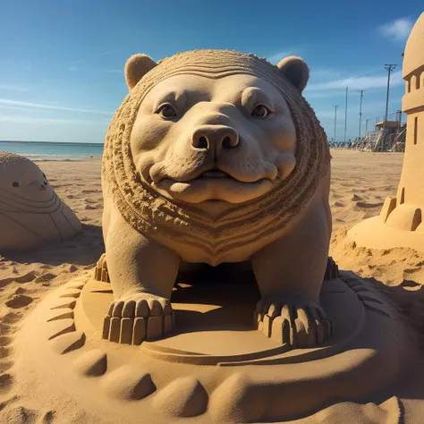 a (sandsculpturecd, sand) bear, (solo:1.2), standing in sandbeach, <lora:sandsculpturecd-000004:0.6>, no humans, high quality, masterpiece, realistic, photorealistic, long-focus, (outdoors, front light, depth of field, light color)