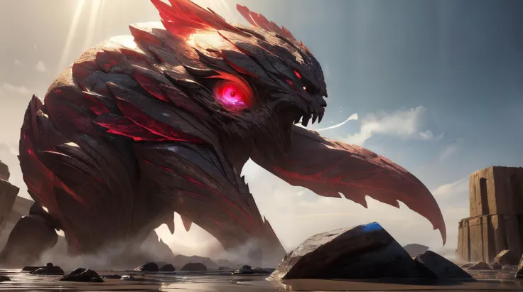 (masterpiece, best quality, fullscreen), [(full body:0.9)::0.3] (photo of a Large [magical being:creature:0.6] made of stone blocks:1.1), (glowing Ruby eyes:1.3), (Serrated Quartz [stone, mud] skin:1.3), (some Opalescent raw giant Onyx:1.5), (mud Enigma Shrug :1.3), (Renaissance Fungoid body with Ethereal head and with one Unguligrade Appendages:1.4), (background outdoor among rocks with Radiant Aura and Scree and Soda Straw:1.1), (Ethereal Light lighting:1.2), <lora:EFFECT sandsculpturecd-000003:0.3> sandsculpturecd, <lora:MONSTER kUglyCreaturesV2:0.1> U61yCre4ture, , ,<lora:LIGHT NOISEOFFSET_V2_BY_STABLE_YOGI:0.2> dimly lit, low key, dark, <lora:QUALITY add_detail:0.5>, (Full body Shot, Shallow Focus Shot, Low Angle Shot:[1.2:0.5:0.1]), heavily detailed, , , (sharp focus), <lora:EFFECT Magic card fakemtg_label:1> fakemtg, (no humans), tricate, elegant, highly detailed, trending on artstation, 4k, HDR, featured artstation HD, matte painting, by Daniel Dociu