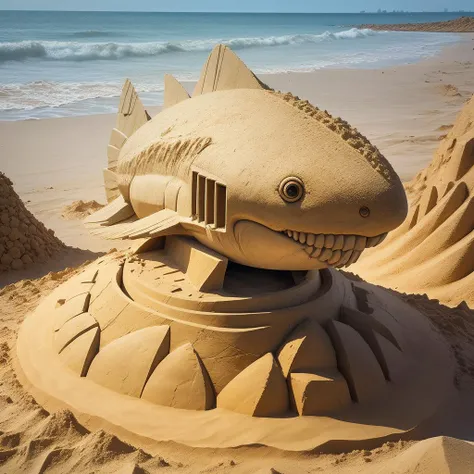 a (sandsculpturecd, sand:1.2) shark, (solo:1.2), in sandbeach, <lora:sandsculpturecd-000003:0.6>, no humans, high quality, masterpiece, realistic, photorealistic, long-focus, (outdoors, front light, depth of field, light color)