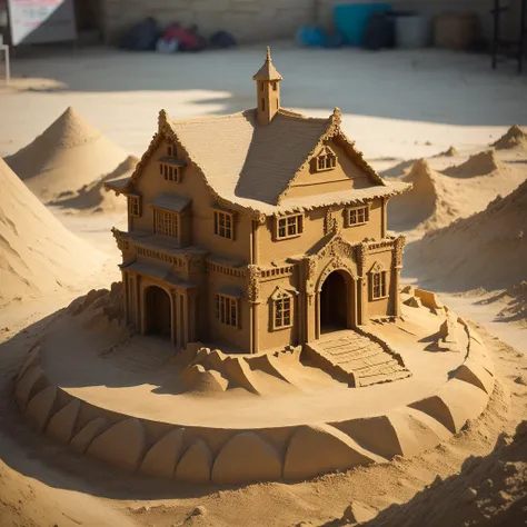 a (sandsculpturecd, sand) villa, building model, (solo:1.2), standing in sandbeach, <lora:sandsculpturecd-000004:0.7>, no humans, high quality, masterpiece, realistic, photorealistic, long-focus, (outdoors, front light, depth of field, light color)