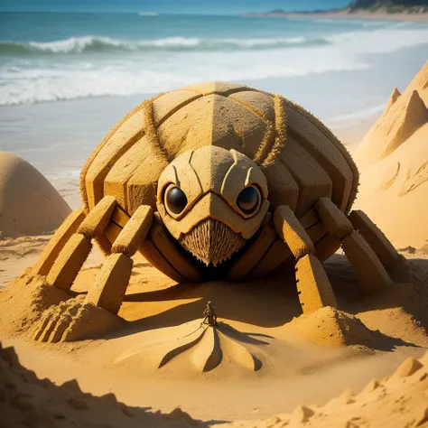 a (sandsculpturecd) spider, (solo:1.2), standing in sandbeach, <lora:sandsculpturecd-000003:0.5>, no humans, high quality, masterpiece, realistic, photorealistic, long-focus, (outdoors, front light, depth of field, light color)