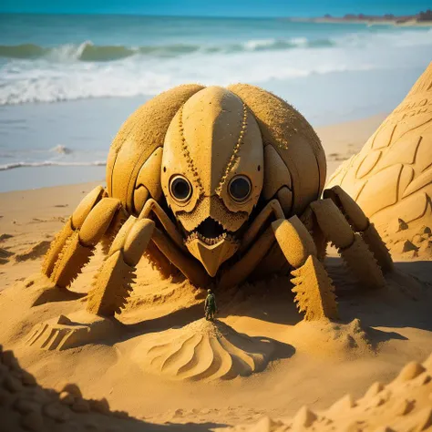 a (sandsculpturecd) spider, (solo:1.2), standing in sandbeach, <lora:sandsculpturecd-000004:0.5>, no humans, high quality, masterpiece, realistic, photorealistic, long-focus, (outdoors, front light, depth of field, light color)