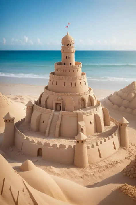 a (sandsculpturecd, sand) fort,building model,The Great Wall,(solo:1.2),standing in sandbeach,<lora:sandsculpturecd-000003:0.7>,no humans,high quality,masterpiece,realistic,photorealistic,long-focus,(outdoors, front light, depth of field, light color),