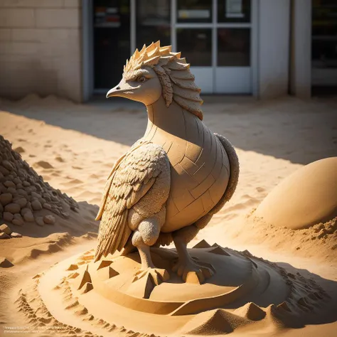 a (sandsculpturecd, sand:1.2) rooster, (solo:1.2), standing in sandbeach, <lora:sandsculpturecd-000003:0.6>, no humans, high quality, masterpiece, realistic, photorealistic, long-focus, (outdoors, front light, depth of field, light color)