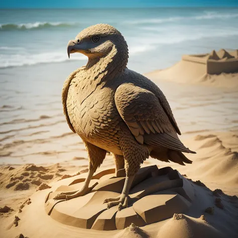 a (sandsculpturecd, sand:1.2) eagle, (solo:1.2), standing in sandbeach, full body,<lora:sandsculpturecd-000004:0.7>, no humans, high quality, masterpiece, realistic, photorealistic, long-focus, (outdoors, front light, depth of field, light color)