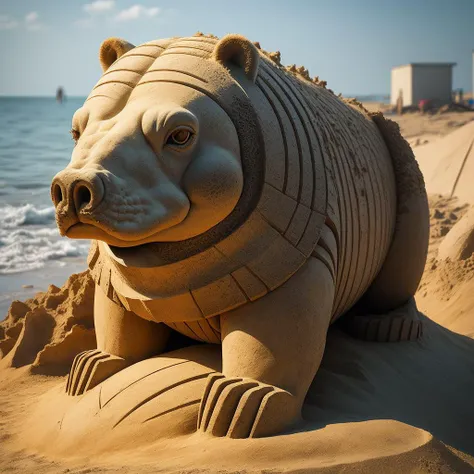 a (sandsculpturecd, sand) bear, (solo:1.2), standing in sandbeach, <lora:sandsculpturecd-000003:0.7>, no humans, high quality, masterpiece, realistic, photorealistic, long-focus, (outdoors, front light, depth of field, light color)