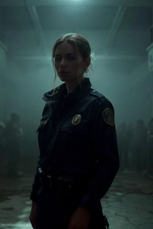 (High detail RAW Photo), portrait of a female police officer on patrol, (holding flashlight:1.2), in underground club, (dimming light:1.3), (night:1.5), (masterpiece, extremely detailed skin, photorealistic, heavy shadow, dramatic and cinematic lighting, key light, fill light), sharp focus, film grain, grainy, cinematic, detailed face, detailed skin, warm color, mist, soviet, (freckles:0.7), <lora:add_detail:0.5>, <lora:Better Portrait Lighting:0.5>, <lora:epiCRealismHelper:0.6>, imperfect skin, <lora:UndergroundClub:0.5>, undergroundclub