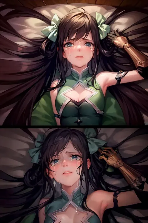 masterpiece, best quality,1girl,lie,lie on bed,crying, tears, (penguin:0)