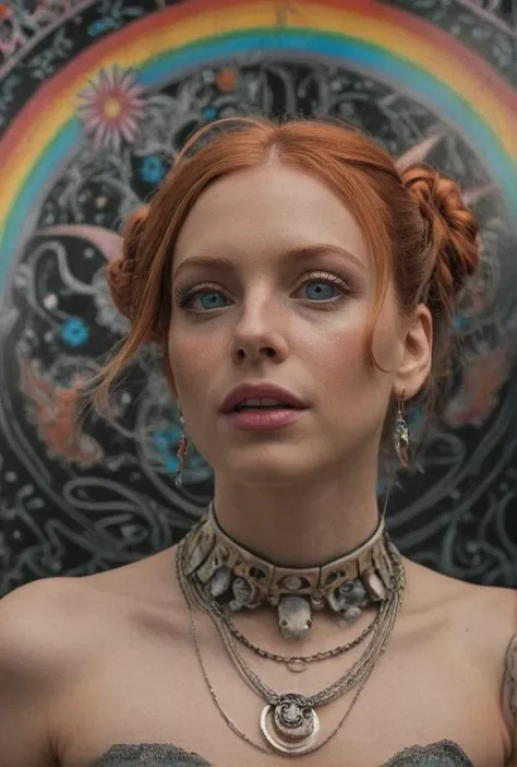 ((colorful creative psychedelic color front and rear slide projection over))((full body 3/4 view))(maniacally grinning 27 yo activist influencer American redhead woman silver blue eyes penetrate the soul)(lipstick eye shadow liner blush earrings necklace)BREAK(dark Jungian psychological imagery)(emotional surprise)(style of [Scientific Vogue | Psychedelic Psychology Today | Rolling Fibonacci Fractals])(perfect mid-level contrast, dark edge vignette) 
<lora:LCM-LoRA-XL_V1:0.21>
<lora:SDXLHighDetail_v5:0.3>
<lora:sdxl_photorealistic_slider_v1:1.2> 
<lora:RMSDXL-DarknessCinema-XL_V1:0.6>
ISO 200 <lora:DarkFantasyArt-XL_V1:0.3> <lora:FractalGeometryStyle-XL_V1:0.3>
 <lora:Offset-XL_V1:0.39