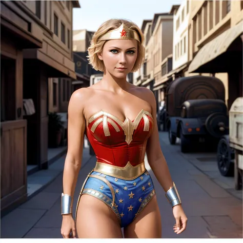 (masterpiece), a photo of a beautiful woman, ((blonde short hair)), slim, muscular, (lynda-carter-ww-costume), tiara, lasso, smiling, (full body), natural skin texture, standing in a street, ((boots)), 24mm, 4k textures, soft cinematic light, adobe lightroom, photolab, hdr, intricate, elegant, highly detailed, sharp focus, ((((cinematic look)))), soothing tones, insane details, intricate details, hyperdetailed, low contrast, soft cinematic light, dim colors, exposure blend, hdr, faded<lora:lynda-carter-ww-costume:1>, analog diffusion