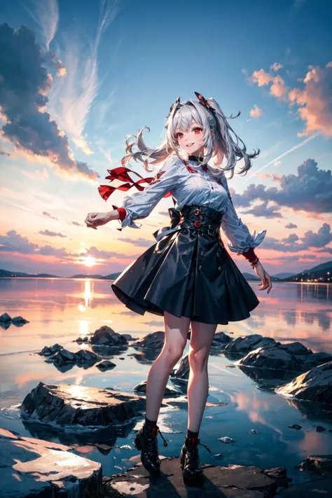 1girl, red eyes,silver hair,,smile, beautiful lighting, best quality, masterpiece, ultra highres, ice, (sky background:1.4), smile , <lora:add_detail:0.7> <lora:Yoimiya:0.6>